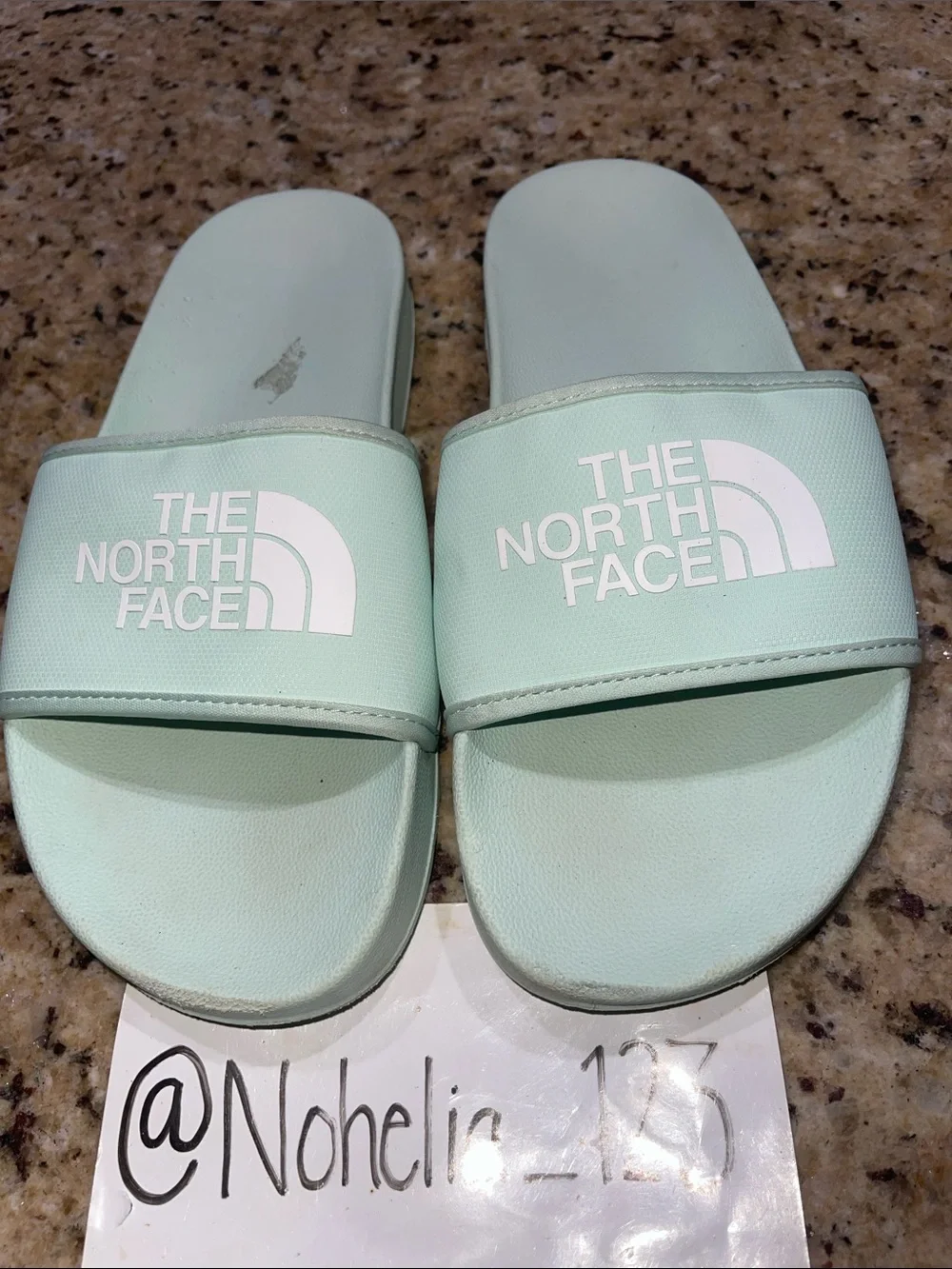 The North Face Mint Green Slide Sandals with White Logo
